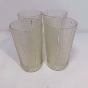Vintage Set 4 Frosted Pebbled Textured Glass Tumblers Vertical Ribbed 4.75" MCM